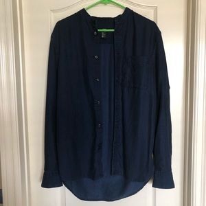 H&M MANDARIN COLLAR DARK BLUE DENIM BUTTON UP